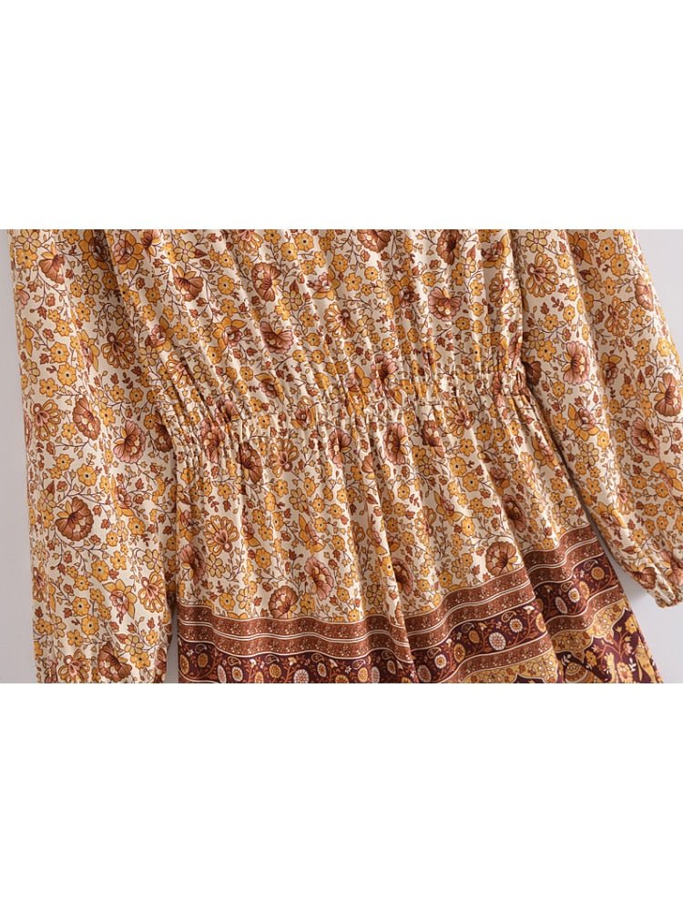 Women's Brown Bohemian Beach Romper | Rayon + Cotton | S-L