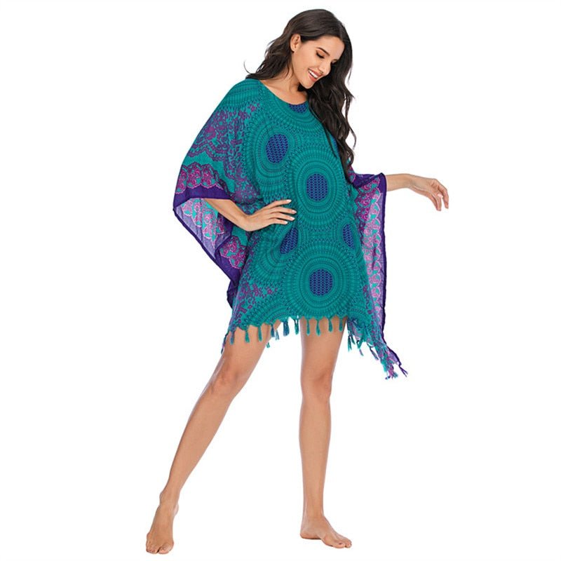 Boho Bikini Cover Up | Green Bohemian Swimwear Beach Top | Free Size