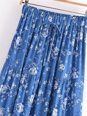 Cute Blue And Brown Hippie Free Flow Skirts | Comfortable Fit | S-XL