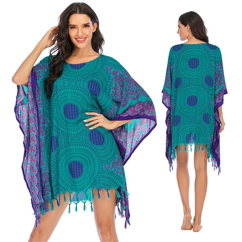 Boho Bikini Cover Up | Green Bohemian Swimwear Beach Top | Free Size