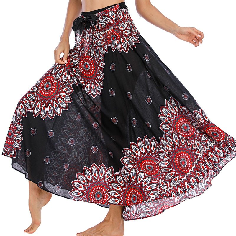 Women's Red Flower Versatile Bohemian Skirt Dress | Dual Purpose | Free Size
