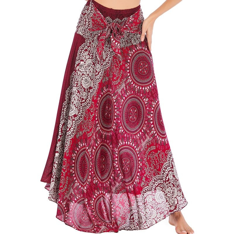 Women's Dark Red Versatile Bohemian Skirt Dress | Dual Purpose | Free Size