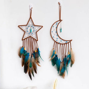 Moon And Star Dream Catchers With Feathers | Various Colours