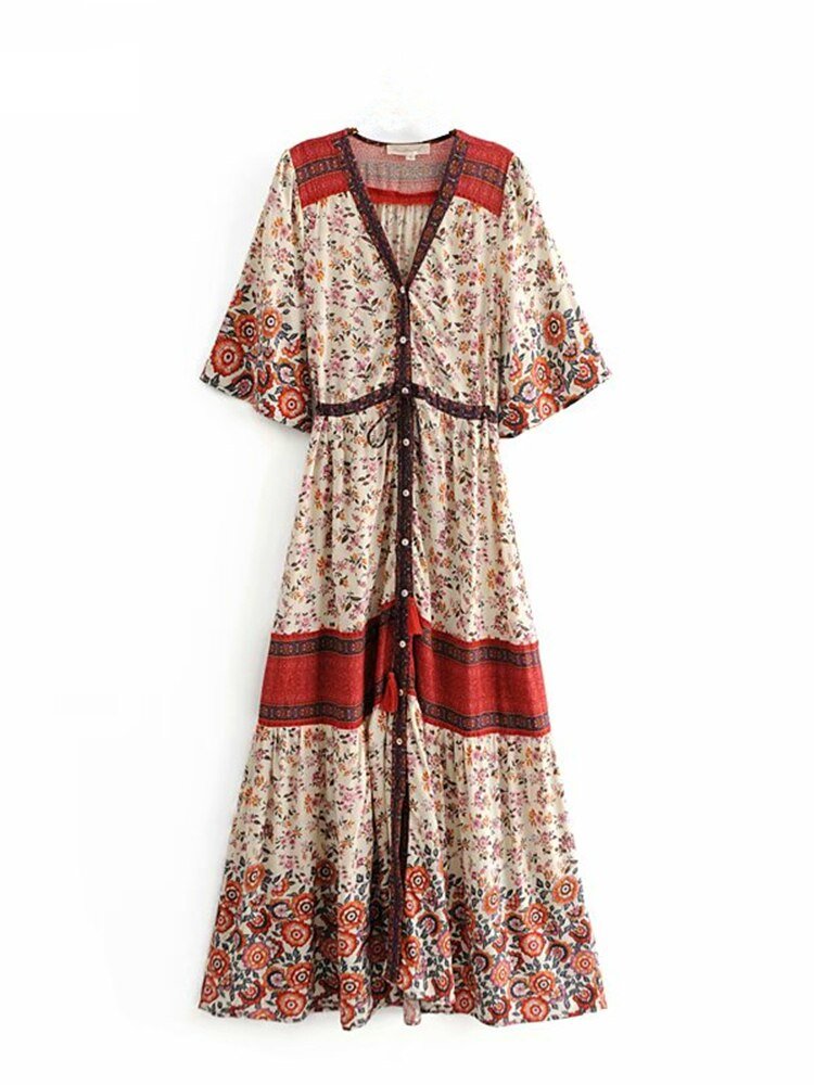 Women's Bohemian Beach Maxi Dress With Bat Sleeves | S-L | 2 Colours