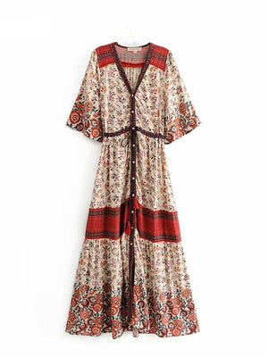 Women's Bohemian Beach Maxi Dress With Bat Sleeves | S-L | 2 Colours