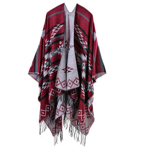 Ethnic Blanket Poncho With Tassels | Red Raves | Free Size