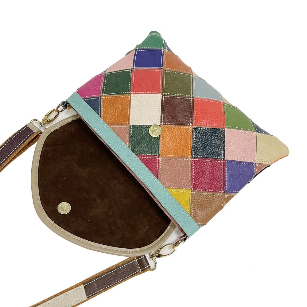 80s Styled Patchwork Fashion Sling Bag - Genuine Leather