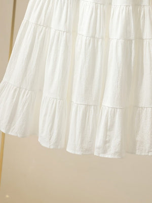 White Hippie Linen Cotton Beach Dress | Bohemian Flow | Free Size