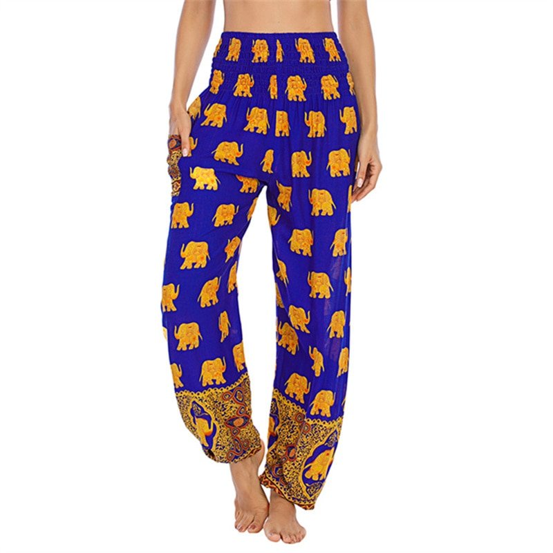 Women's Hippie Yoga Pants | Blue & Yellow Thai Design | Free Size