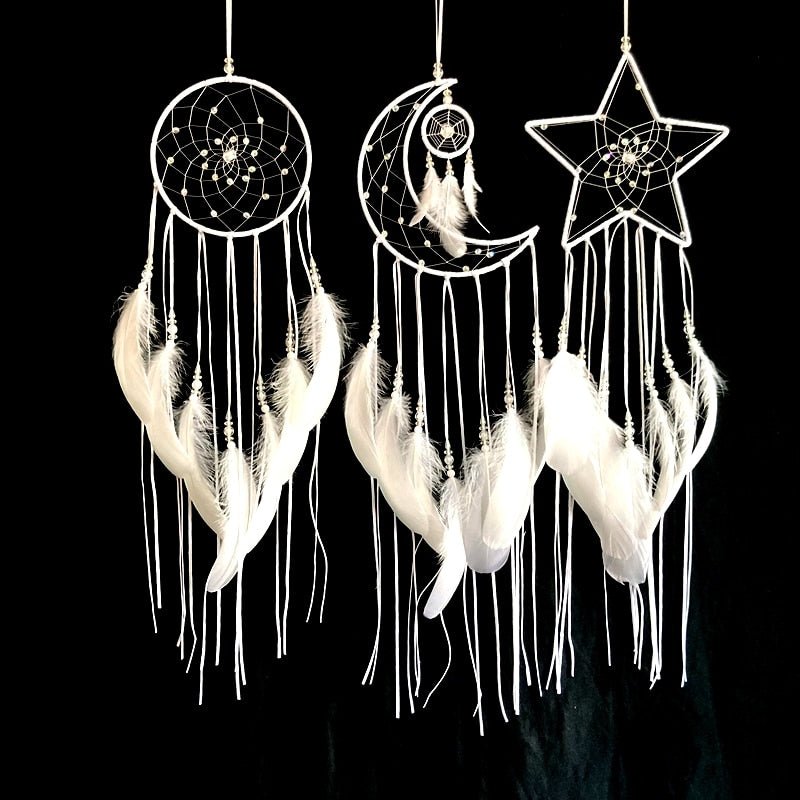 White Or Black Sun, Moon & Star Dream Catcher Set