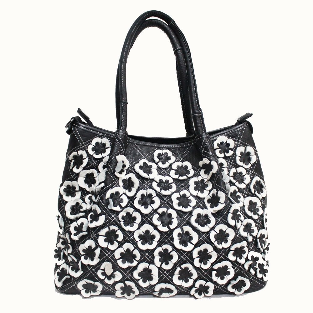Oversized Genuine Leather Multicolor Flower Handbag - Various Colours