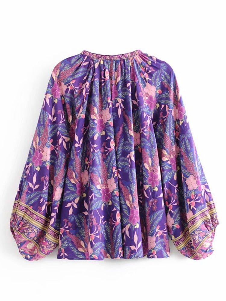 Colourful Purple Women's O-neck Blouse Top | Flare Sleeves | S-L