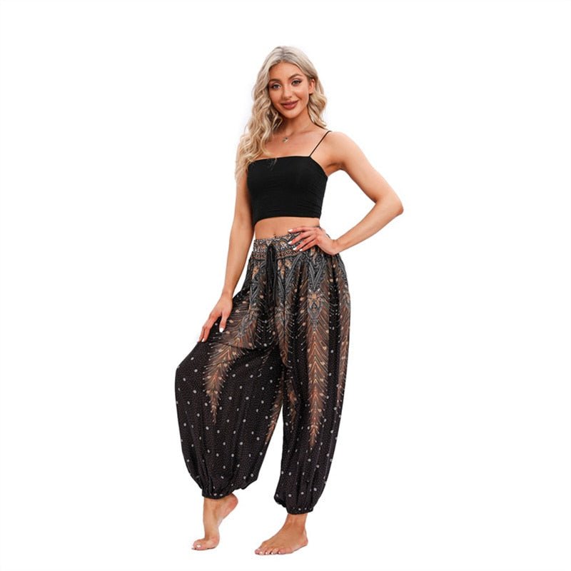 Women's Black Hippie Harem High Waisted Zumba Pants | 100% Rayon | Free Size