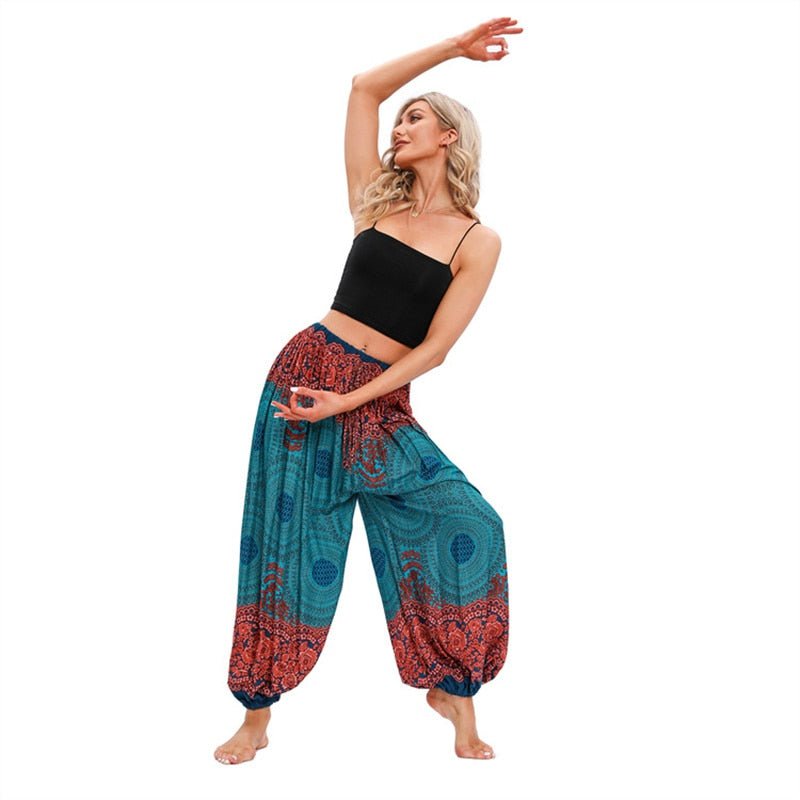 Women's Aqua Genie Styled Hippie Harem High Waisted Zumba Pants | 100% Rayon | Free Size