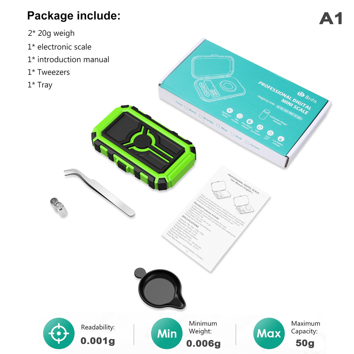 50g / 0.001g Digital Scales With 20g Calibration Weights | 2 Options