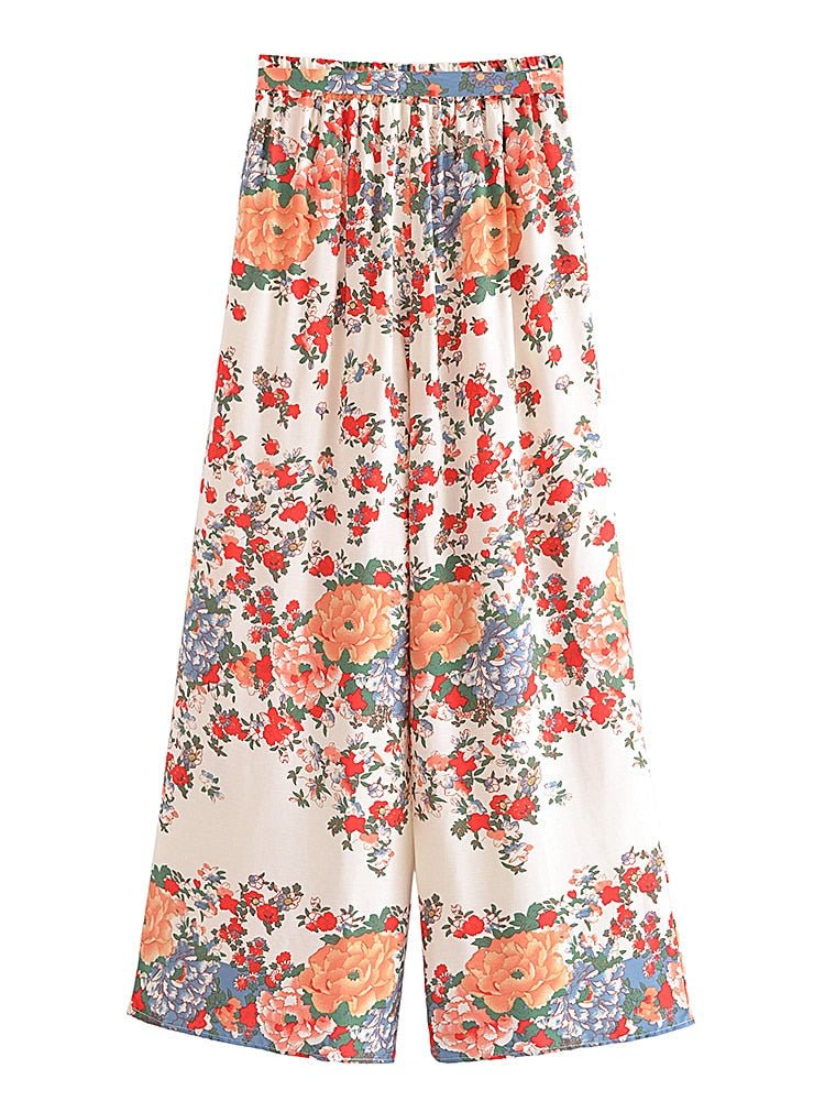 Women Multi Floral Printed Two Piece Suit | Sleeveless Top + Bohemian Loose Pants | S-L