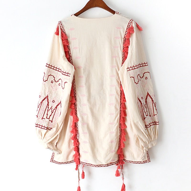 Vintage Gypsy Styled Boho Top | Long Sleeves + Tassels | S-XL