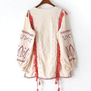 Vintage Gypsy Styled Boho Top | Long Sleeves + Tassels | S-XL