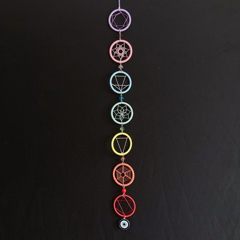 7 Chakra Dream Catcher With Bottom Feather | Various Styles