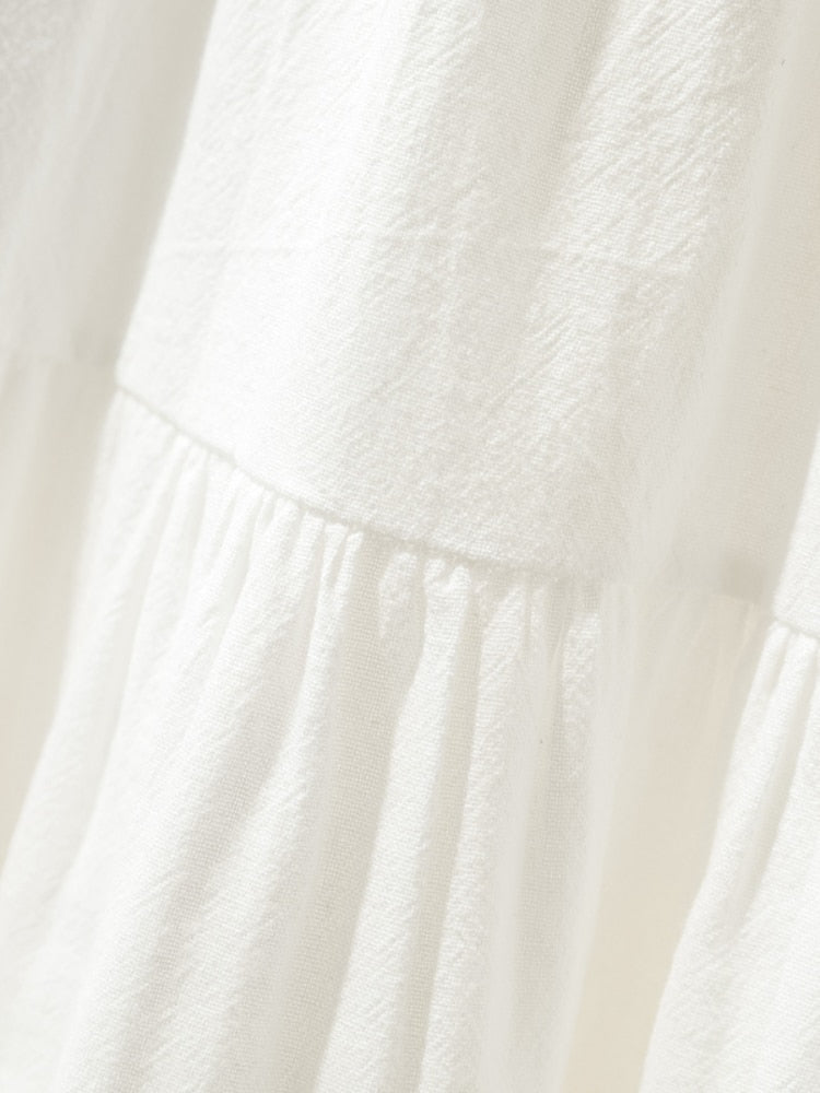 White Hippie Linen Cotton Beach Dress | Bohemian Flow | Free Size