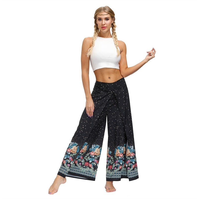 Women's Casual Slit Wide Leg Hippie Boho Pants | Whim Sky Design | S-L