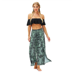 Women's Casual Slit Wide Leg Hippie Boho Pants | Green Lily Design | S-L