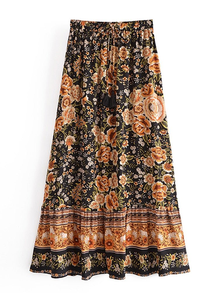 Elegant Women's Long Maxi Bohemian Skirt | High Waisted | S-L