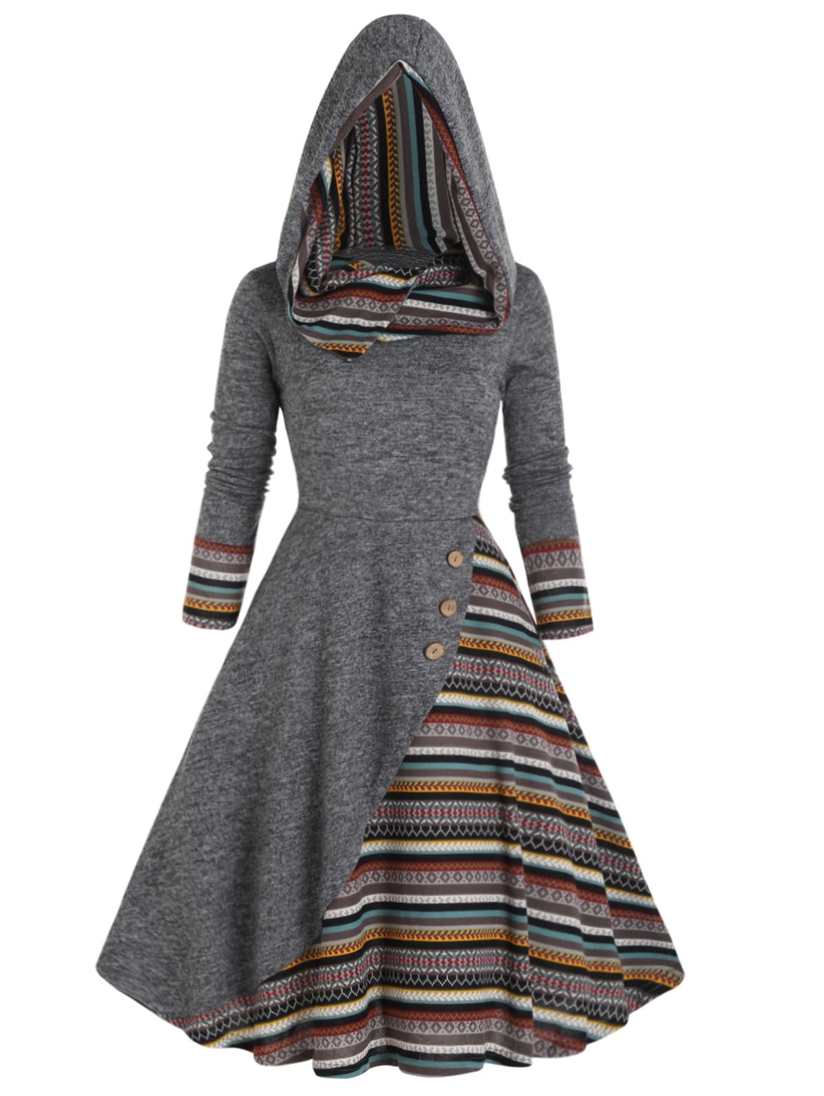 Colourful Tribal Robe Dress | High Wasit + Long Sleeve + Hoodie | S-XXL