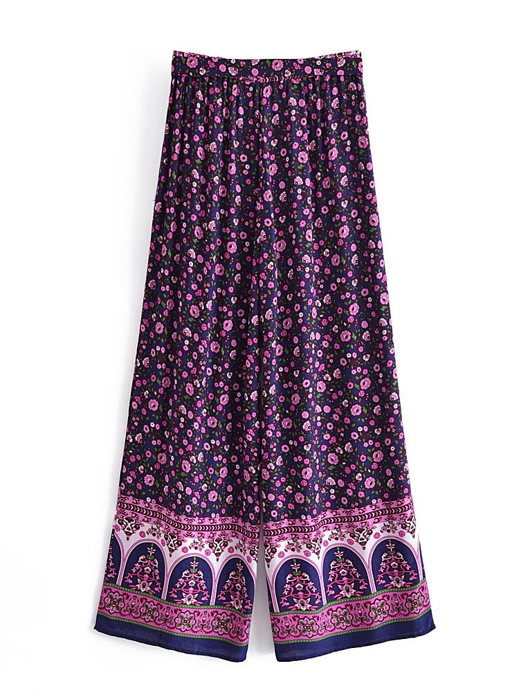 Women's Purple Boho Two Piece Outfit | Sleeveless Top + Bohemian Pants | S-L