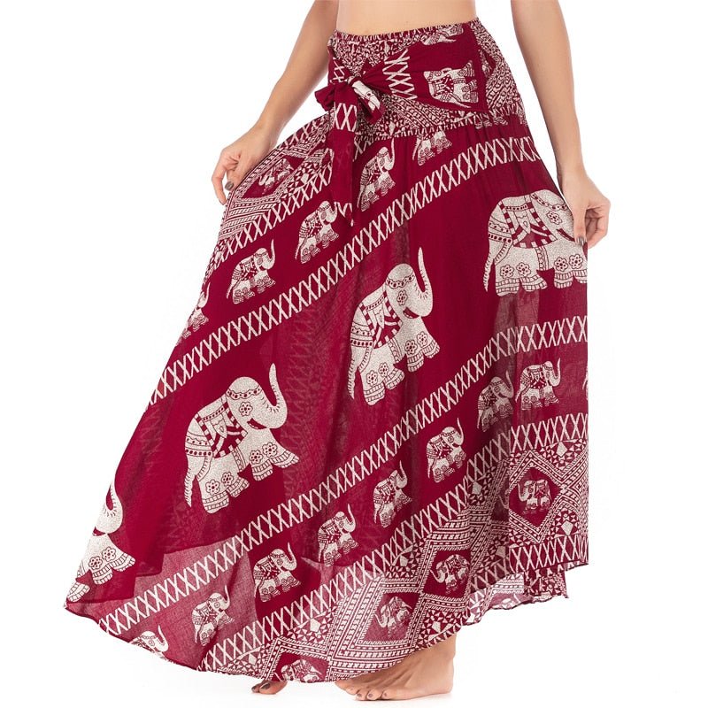 Women's Red Elephant Versatile Bohemian Skirt Dress | Dual Purpose | Free Size