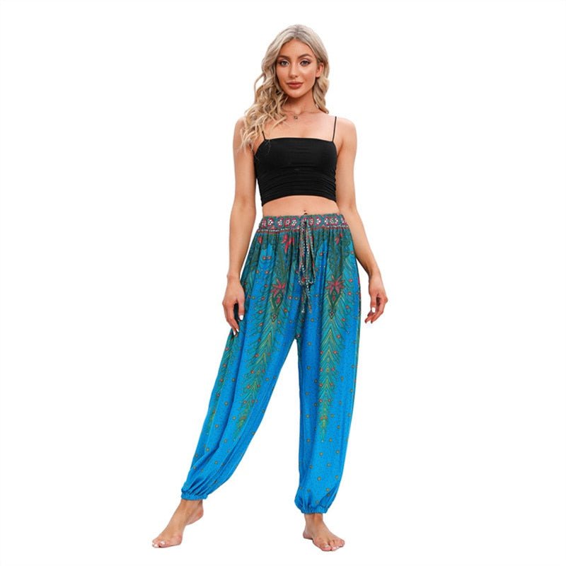 Women's Blue Hippie Harem High Waisted Zumba Pants | 100% Rayon | Free Size
