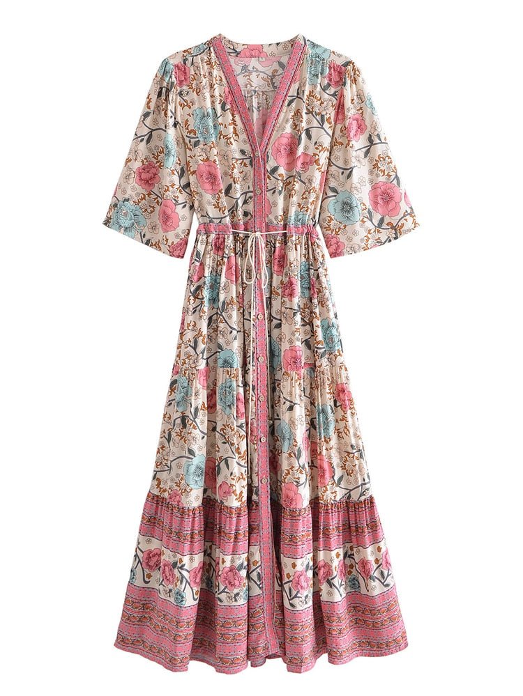 Women's Summer Boho Robe Dress | V-Neck With Tassels | S-XL