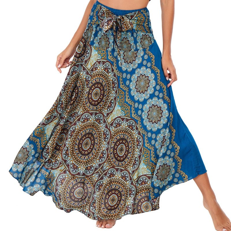 Women's Blue Native Swirls Versatile Bohemian Skirt Dress | Dual Purpose | Free Size