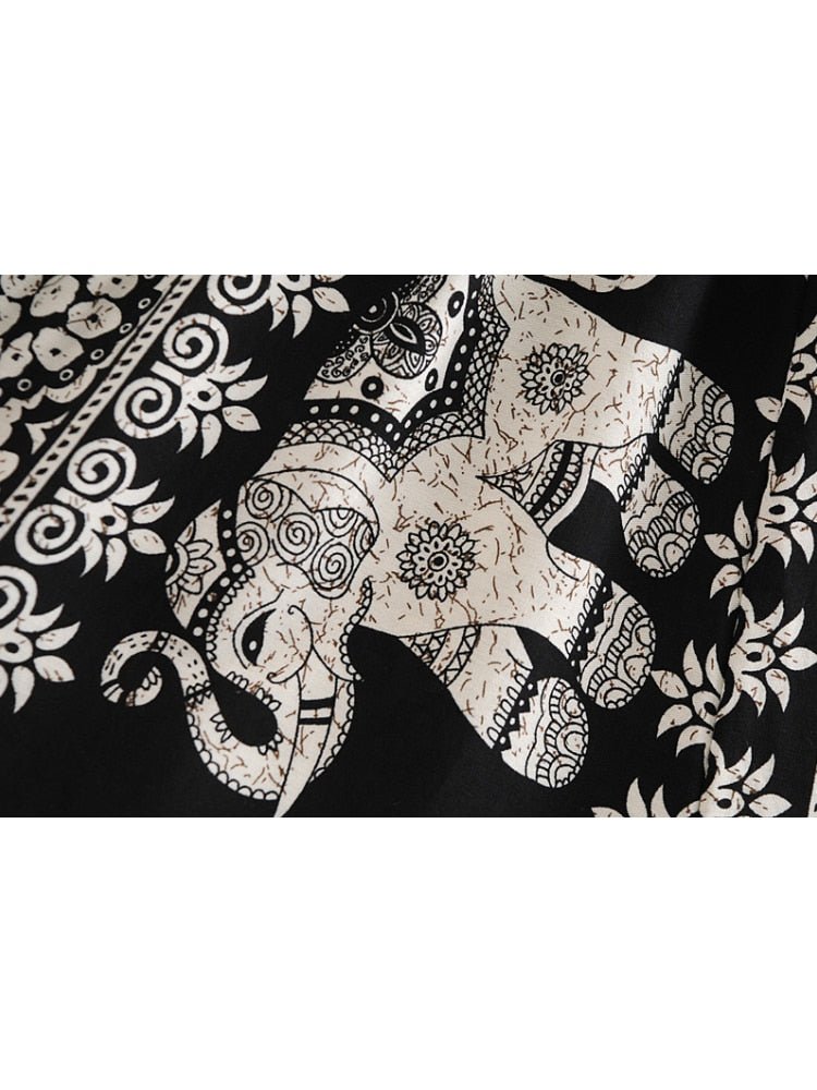 Women's Black Elephant Hippie Styled Two Piece Outfit | Sleeveless Top + Pants | S-L