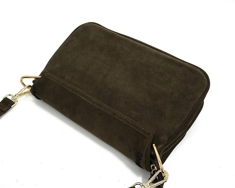 Genuine Leather Nubuck Loop Fringed Side Shoulder Bag - 2 Colours Available