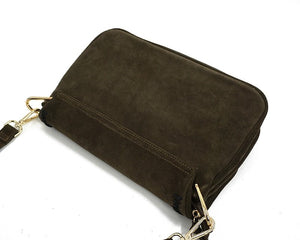 Genuine Leather Nubuck Loop Fringed Side Shoulder Bag - 2 Colours Available