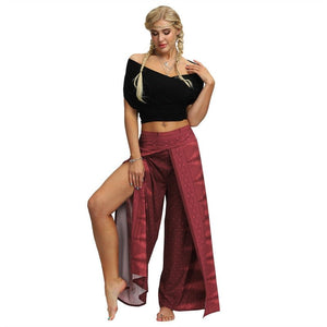 Women's Casual Slit Wide Leg Hippie Boho Pants | Fire Red Design | S-L