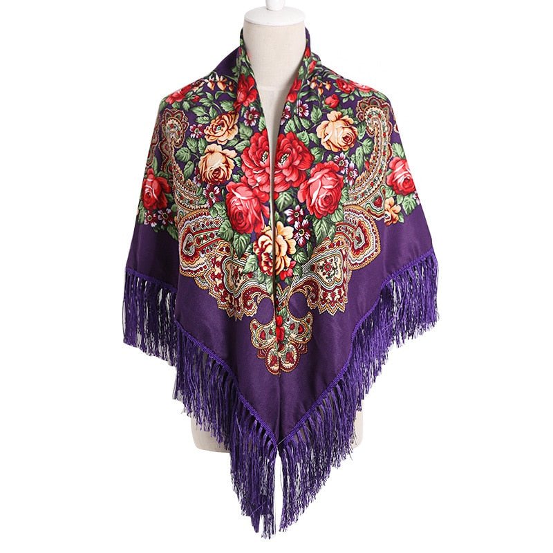 Women's Winter Hippie Flower Printered Poncho Cape | Various Colours | Free Size