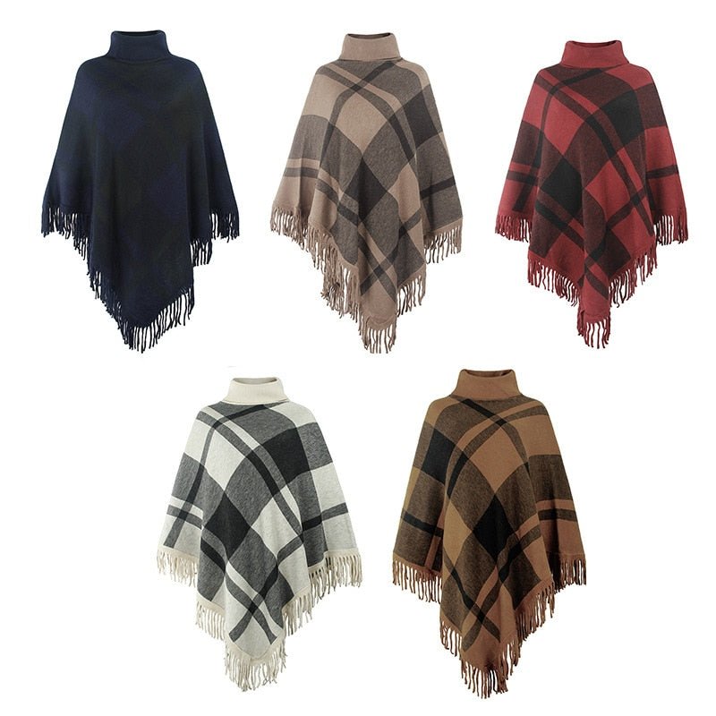 High Collar Poncho With Tassels | Various Colours | Free Size