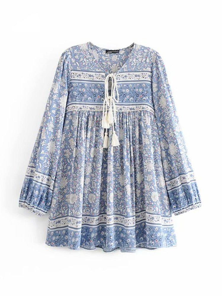 Women's Vintage Styled Long Sleeve Beach Bohemian Dress | S-L
