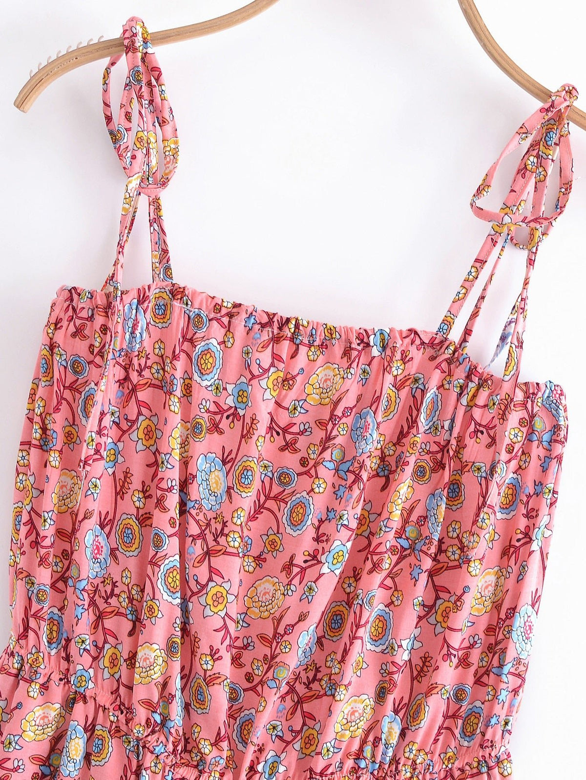 Women's Full Length Red Floral Printed Boho Jumpsuit | Strapless + V-neck | S-L