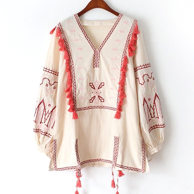 Vintage Gypsy Styled Boho Top | Long Sleeves + Tassels | S-XL