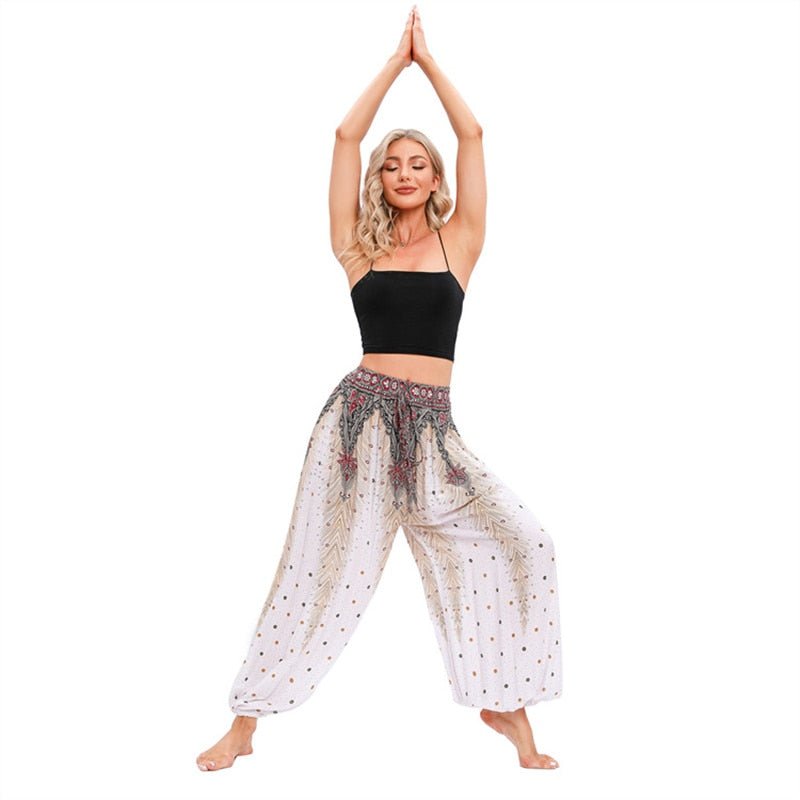 Women's White Hippie Harem High Waisted Zumba Pants | 100% Rayon | Free Size