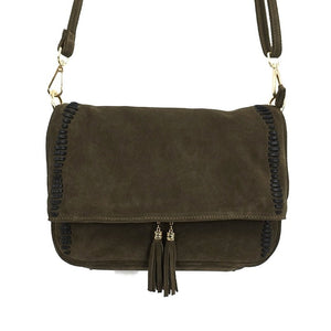 Genuine Leather Nubuck Loop Fringed Side Shoulder Bag - 2 Colours Available
