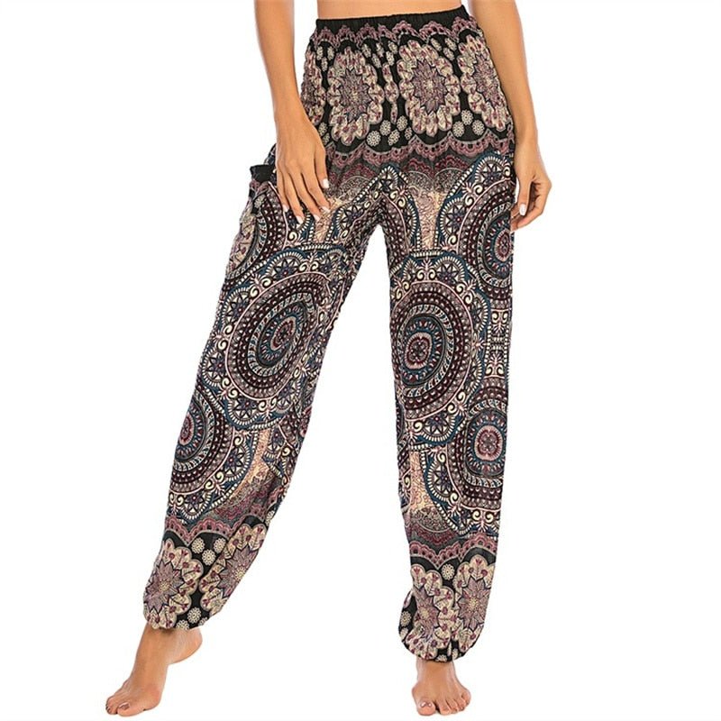 Women's Hippie Yoga Pants | Multi Colour Swirl Design | Free Size