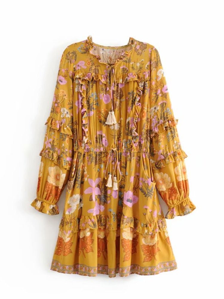 Elegant Hippie Styled Bohemian Summer Dress | S-L | Yellow & Pink