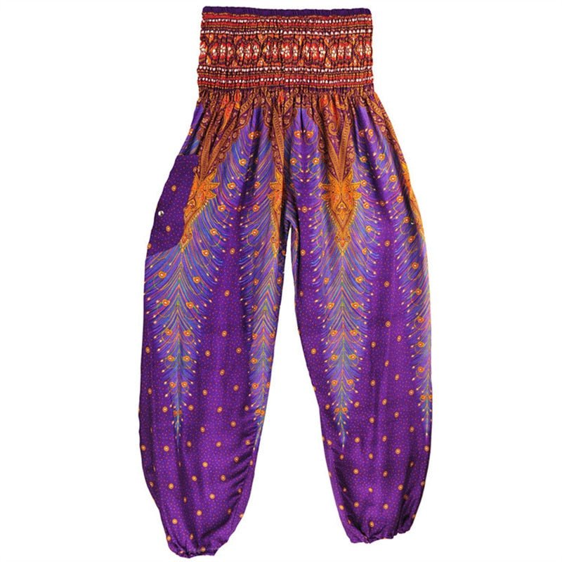 Women's Hippie Yoga Pants | Purple Genie Design | Free Size