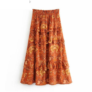 Women's Ruffled Bohemian Floral Skirt | High Waist | S-L