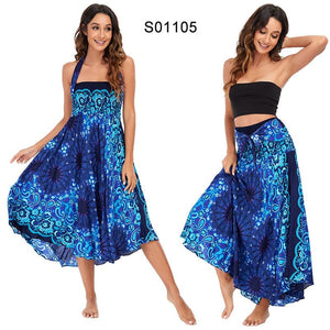 Women's Bright Blue Flower Child Versatile Bohemian Skirt Dress | Dual Purpose | Free Size