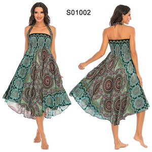 Women's Green Native Swirls Versatile Bohemian Skirt Dress | Dual Purpose | Free Size